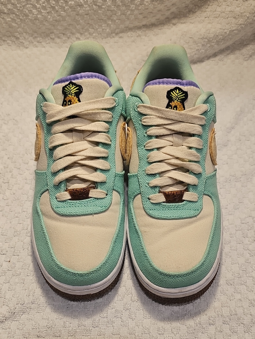 Mint and Cream Low-Top Sneakers with Pineapple Accent